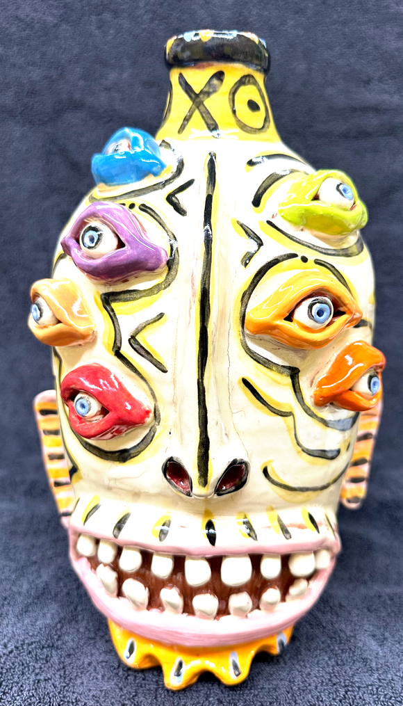White 7 Eyes Rainbow Face Jug