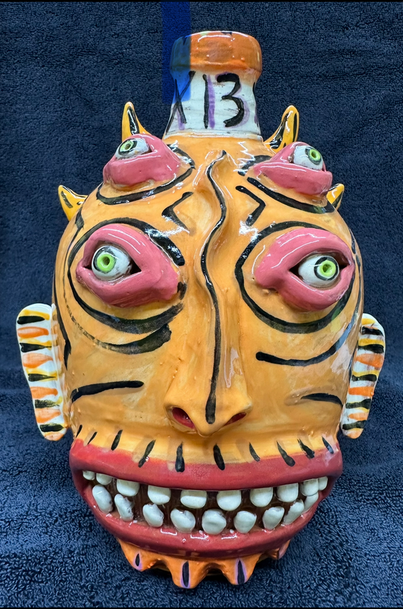 Orange Face  Jug with Double Eye and Double Devil Horns with Lucky 13