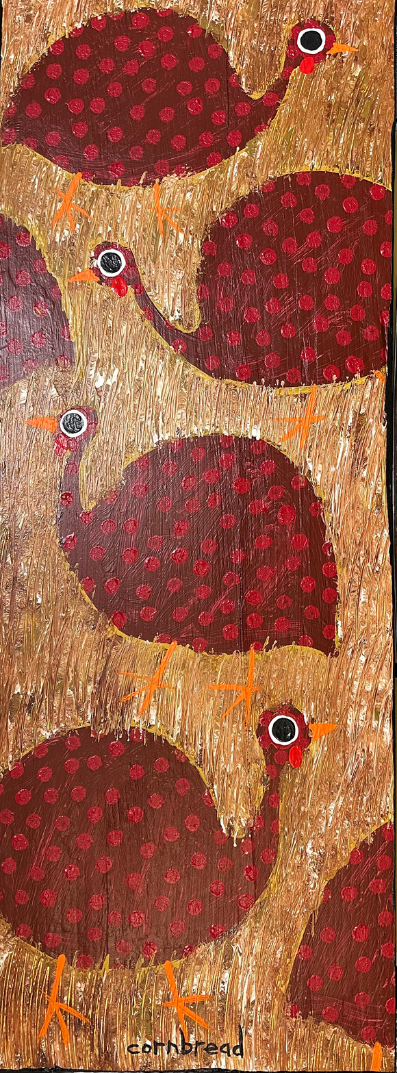 Red on Maroon Guinea Hens