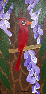 Cardinal on a Wisteria Vine ona Pine