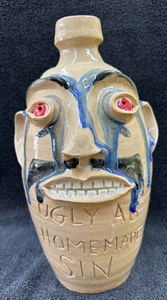 Red Eyed Glass Drips Face Jug "Ugly as Homemade Sin"