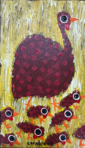 Red on Maroon Guinea Hen and Chicks 4"x6" (Mini)