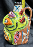 Lime Green 3 Eyed Doubled Horned Devil XXX Face Jug