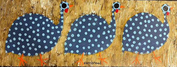 Three Light Blue on Blue Guinea Hens