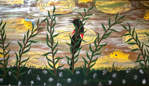 Red Winged Black Bird on a Joe Pye Weed with Brim on Bed