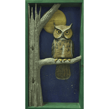 "Owl in the Full Moon" in Wooden Shadow Box